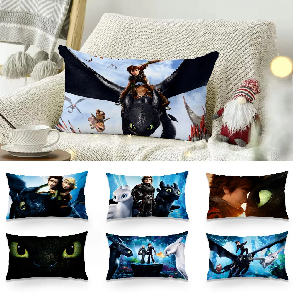 Cute Night Fury Light Fury Dragon Pillow Cover Cartoon Sofa Decorative Home Double-sided Printing Short Plush Cute Cushion Cover