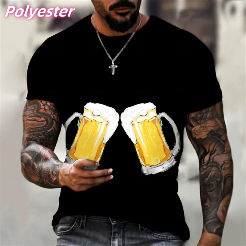 

Glass Beer Graphic T-Shirt For Men Sparkling Wine 3D Printed Tees Summer Casual Loose Short Sleeve T Shirts Street O-Neck Tops