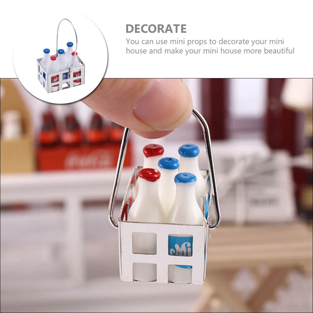 Drink Model Food Toy Basket Storage For Mini House Pretend Metal Miniature Milk