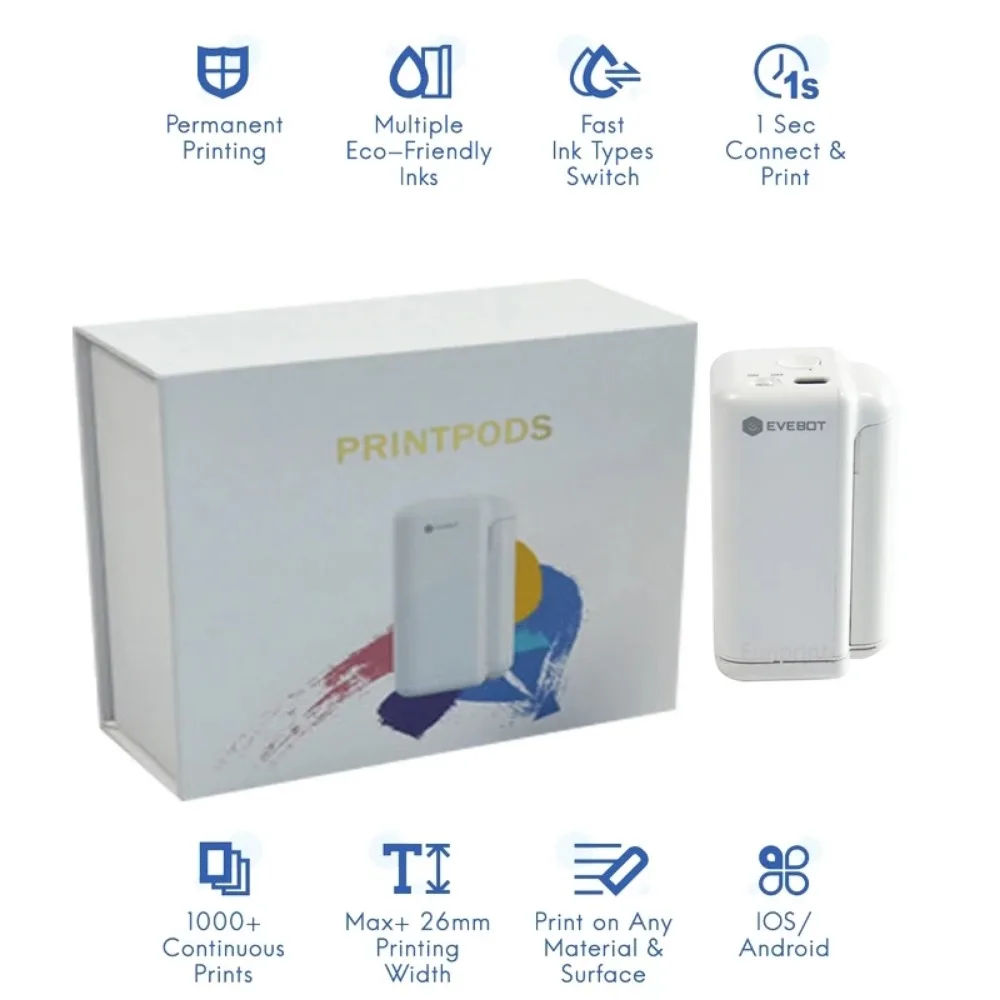 Evebot Handheld Portable Printer Tattoo Logo Inkjet Printer Clothes Customization Custom Content Small Color Printer Full Sets