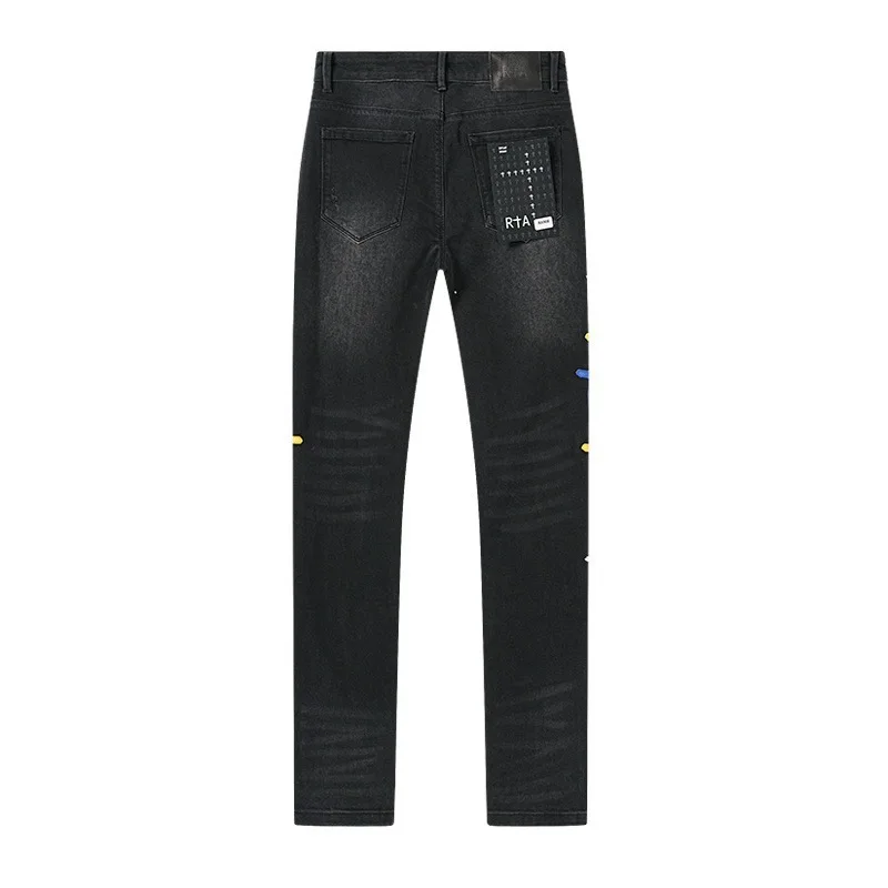 

RTA New Design Fashion BRAND Men Jeans Denim Pants Hole Slim Pencil Trousers Blue Skinny Biker JENAS For Men