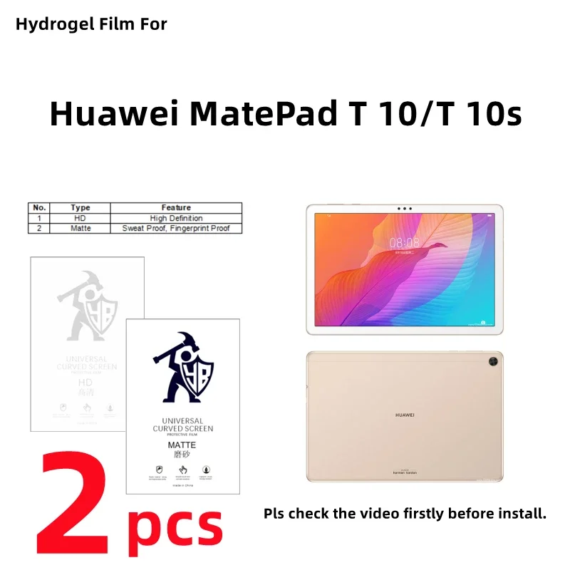 

2pcs HD Hydrogel Film For Huawei MatePad T 10s Matte Screen Protector For Huawei MatePad T 10 Clear/Frosted Full Cover Protect