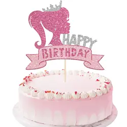 Barbie Cake insert Card Cute Pink Princess Girls Happy Birthday Party Decoration Cake Topper Baby Shower forniture regali per bambini