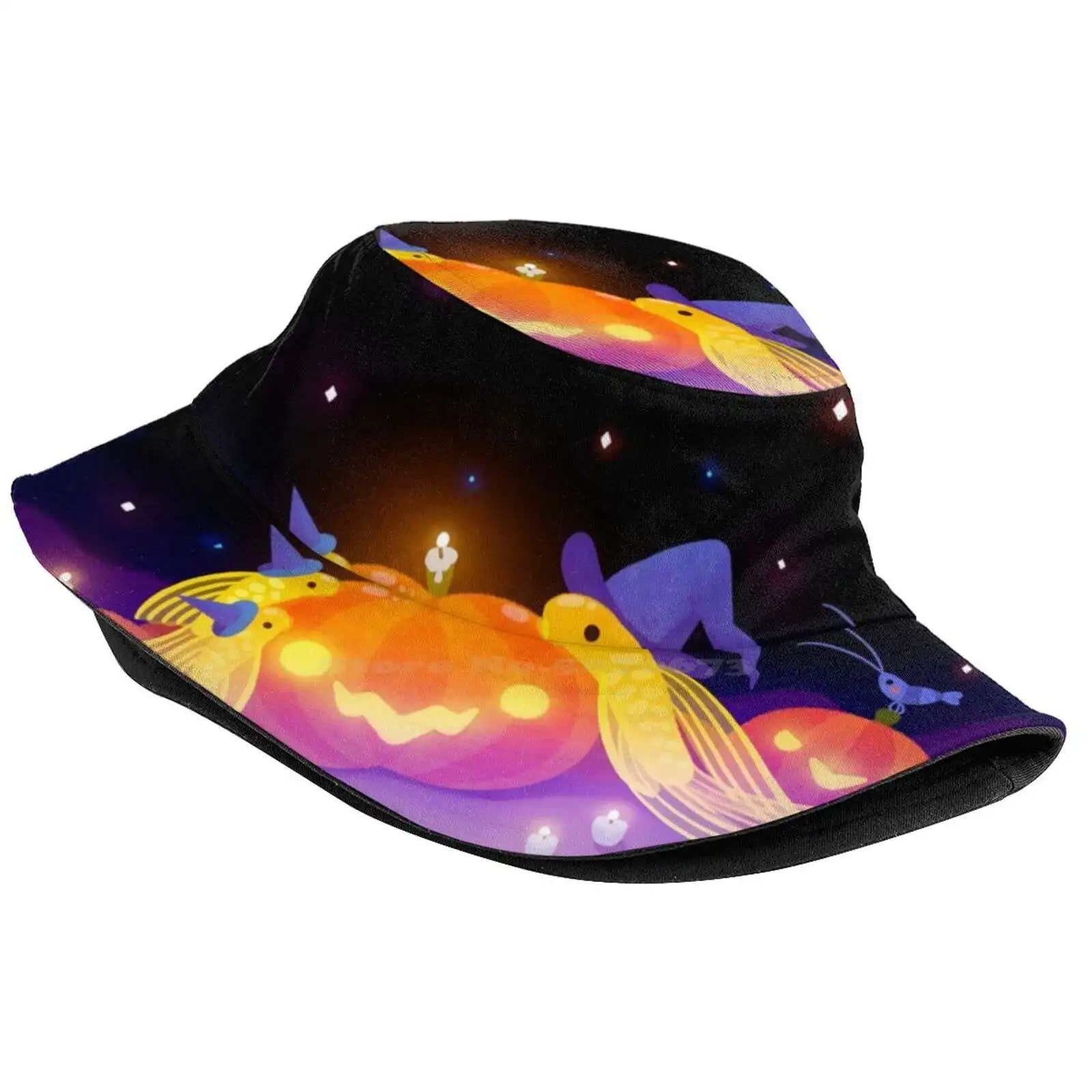 Halloween Pleco Sun Cap Fisherman Hat Bucket Hats Halloween Pleco Witch Ancistrus Blue Velvet Shrimp Fresh Water Tropical Fish