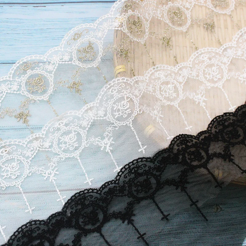 Polyester Soft Mesh Embroidery Lace Trimmings, Dress Accessories, Sewing Crafts, Doll Material, 2Yard, 13cm Wide