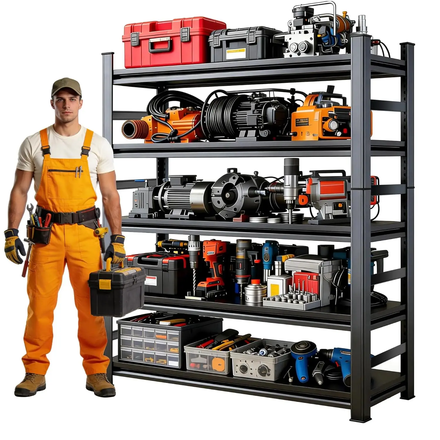 

Металлические стеллажи для гаража 72''H, сверхпрочные, промышленные, 5-ярусные, для подвала, на заказ