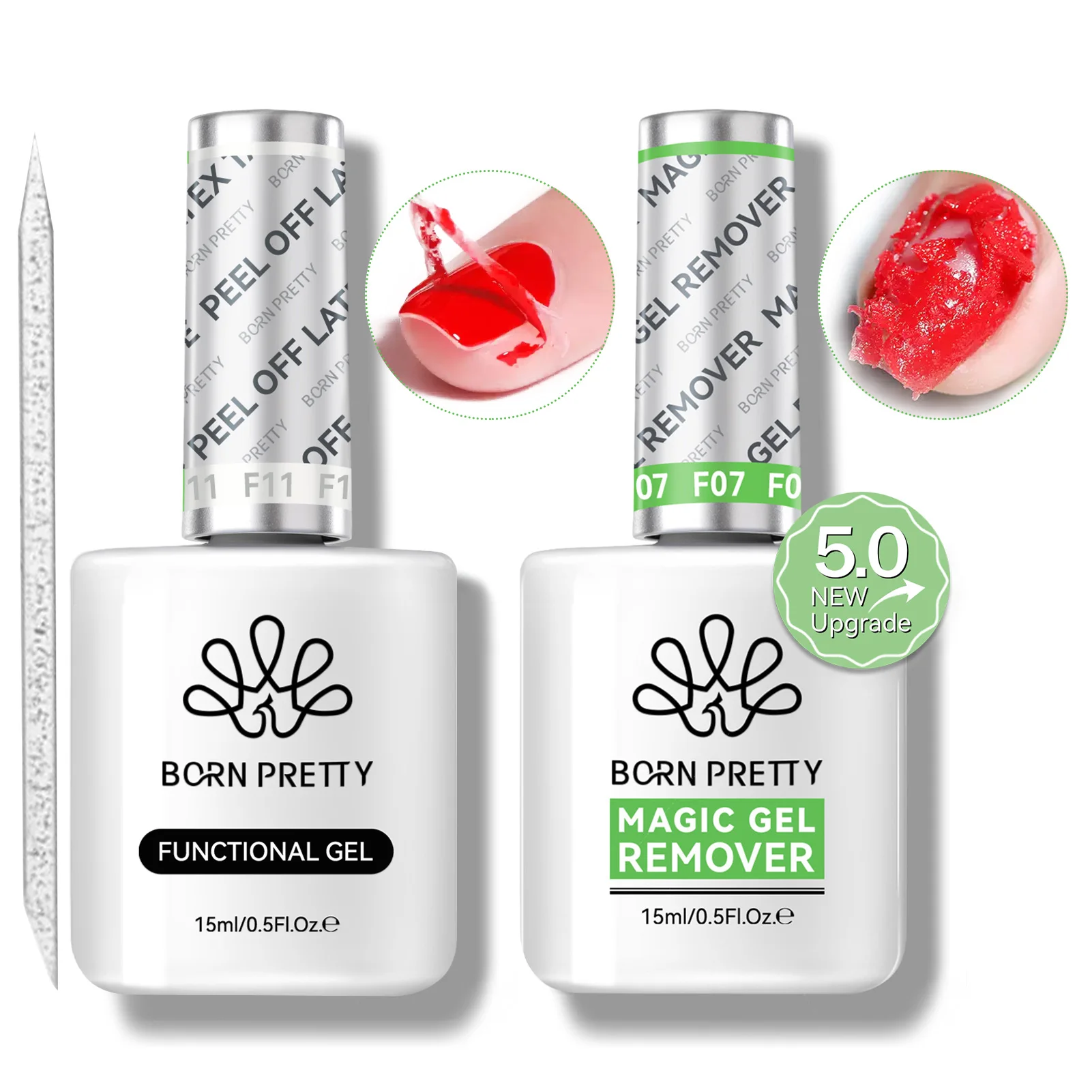 BORN PRETTY 15ml dissolvant magique Gel vernis à ongles ensemble avec poussoir à cuticules décollable Latex outils d'art des ongles manucure tremper le vernis