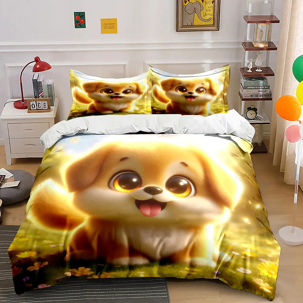 

Fluffy puppy in sunny field Duvet Cover Set with 3D Printing Design Soft Polyester Bedding Set All-Season Comfort for gifts
