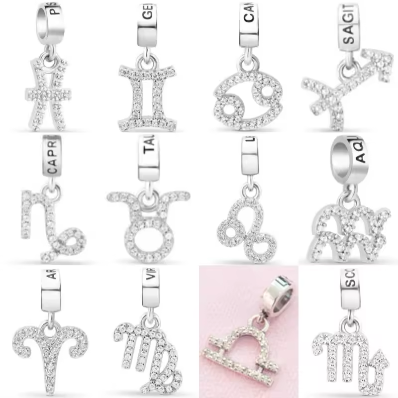 Sparkling 925 Sterling Silver plated 12 Constellation Beads Aries  Libra Charm Fit Original Bracelet Jewelry Gift