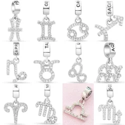 Sparkling 925 Sterling Silver plated 12 Constellation Beads Aries  Libra Charm Fit Original Bracelet Jewelry Gift