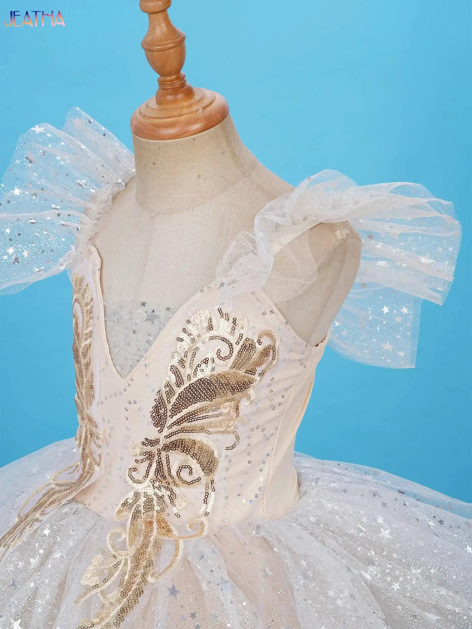 Kids Girls Ballet Dance Performance Princess Dress Sequin Tulle Tutu Dress with Cuffs Pantyhose Outfits for Stage Performance