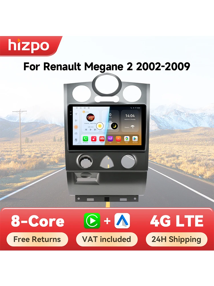 Hizpo Kabelloses Carplay Autoradio für Renault Megane 2 2002 2003 2005 2006 2007 2008 2009 Android Auto Multimedia-Player 2 Din QLED-Bildschirm Stereo