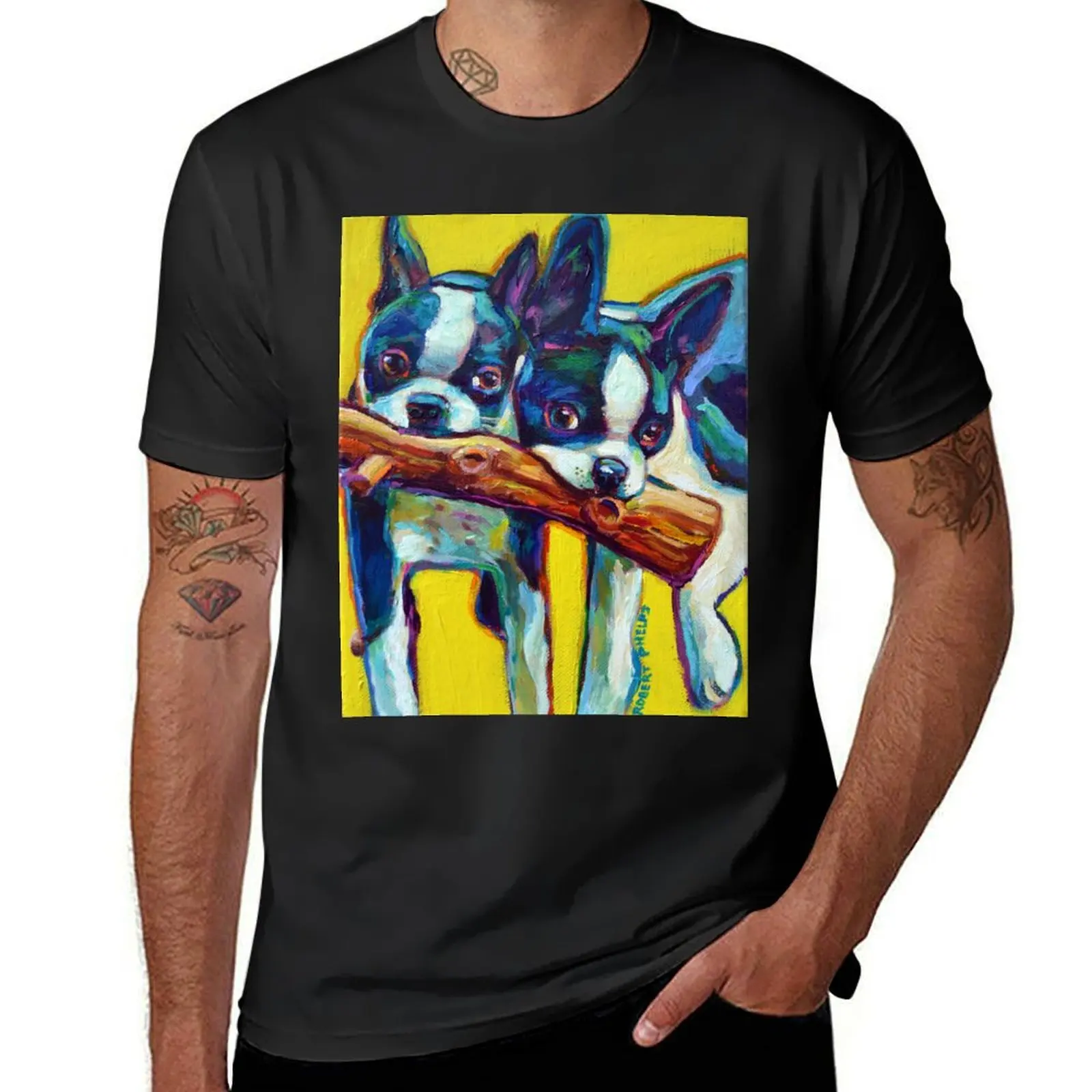 Cute Boston Terrier Puppies by Robert Phelps T-Shirt shirts graphic tees blacks sublime men clothings