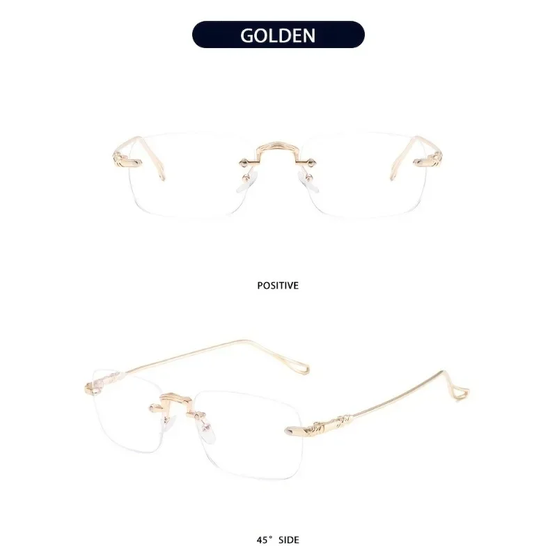 Elegante randlose rechteckige Damenbrille mit blau lichtblockierendem Metallrahmen – Detail 9