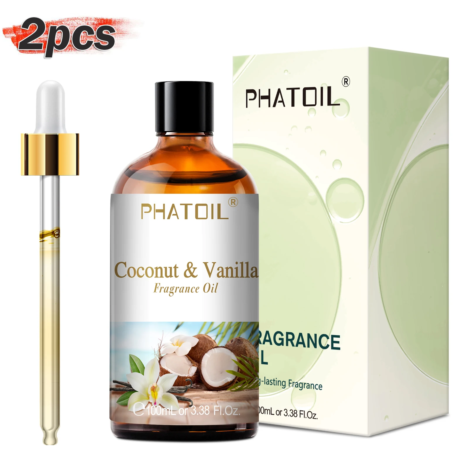 PHATOIL 2 Bottles 100ml Fragrance Oils Set for Aromatherapy Diffuser Strawberry Cherry Coconut & Vanilla 2pcs/set Fragrance Oil