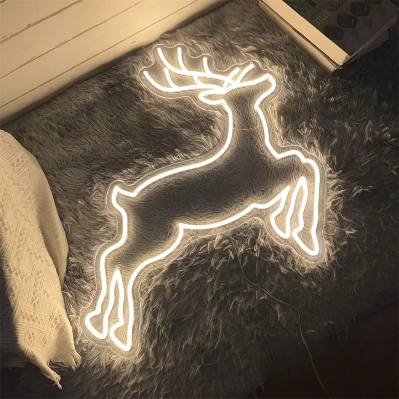 Christmas Deer Neon Sign, Custom Merry Christmas Reindeer Elk Moose LED Neon Light Home Wall Winter Holiday Party Decor