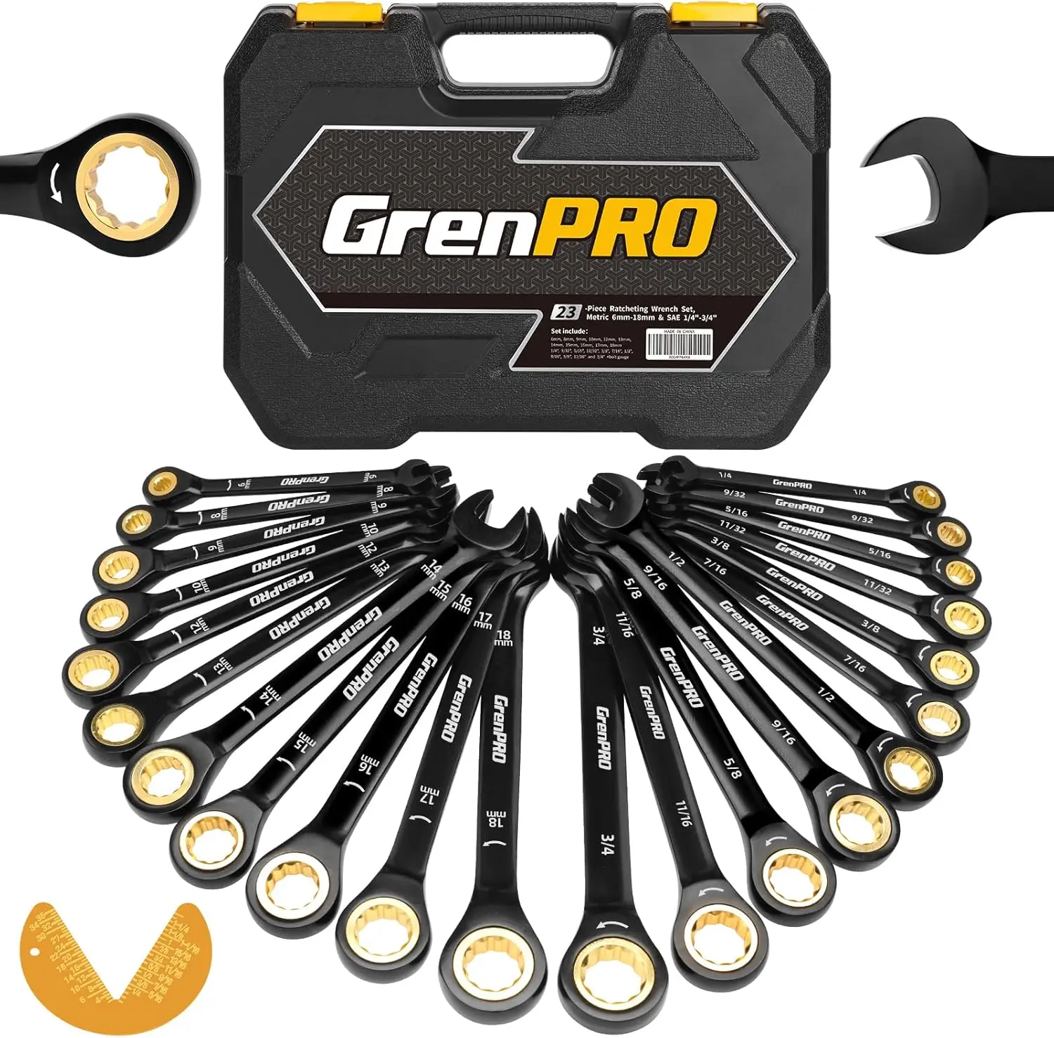 

Набор ключей с храповым механизмом из 23 предметов с коробкой-органайзером, SAE и метрические размеры от 1/4 до 3/4 дюйма, 6–18 мм, профессиональные механические инструменты