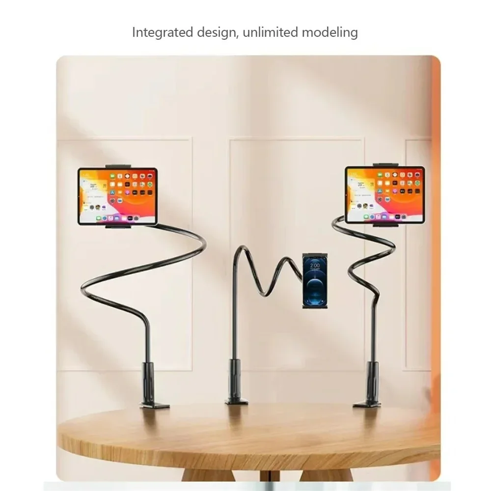 Heavy Duty Gooseneck Tablet Holder 360° Rotating Lazy Bed Stand Monolithic Aviation Alloy Clamp for 4.7-13" Phones iPad