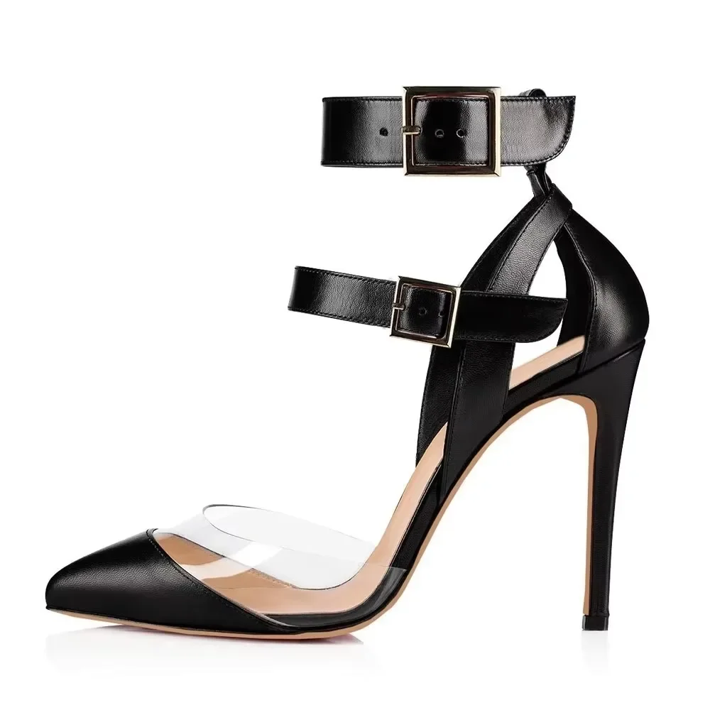 

Women Sexy Pumps Stilettos 2025 Summer Transparent PVC Pointed Toes High Heels Ankle Strap Sandal Party Dress Wedding Shoes
