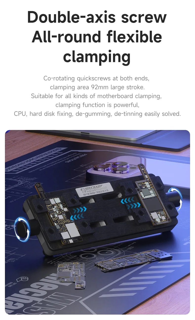 MECHANIC ORI AIR Dual-Axis Motherboard Fixture 500°C Heat Resistant PCB Holder for IC Chip Degumming Soldering Phone Repair Tool