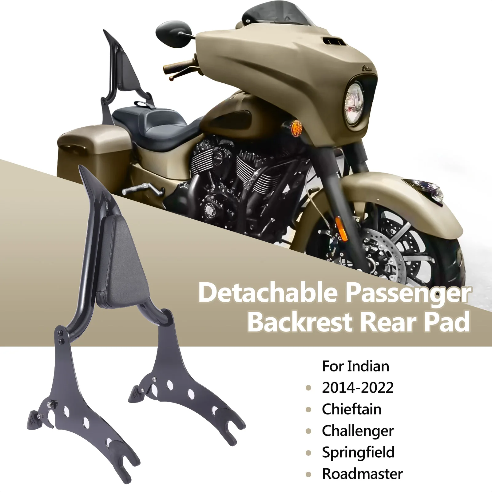 Motorcycle Detachable Rear Sissy Bar Backrest For Indian Chieftain, Roadmaster, Springfield 14-22