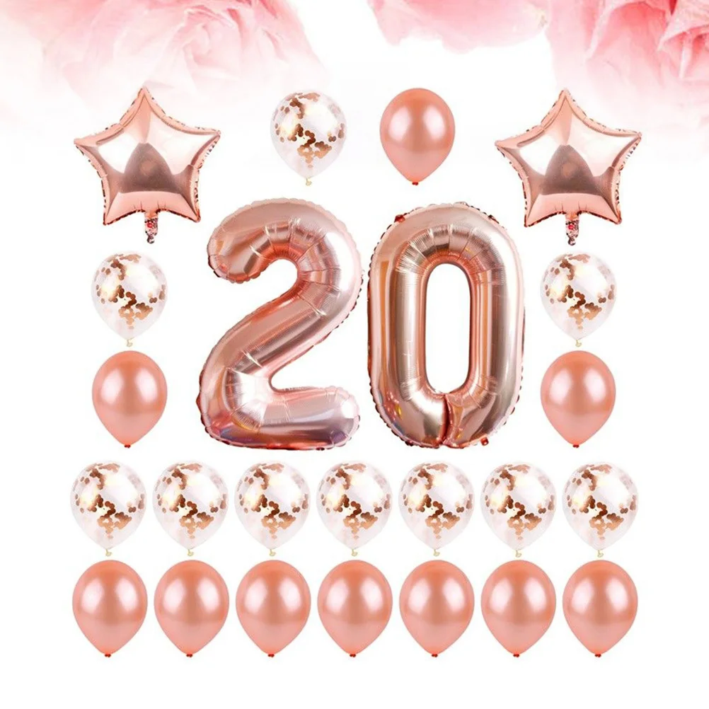 

24Pcs 20th Birthday Digital Balloons Set Latex Aluminum Film Sequins Happy Birthday Party Supplies Decoration Latex Balloons