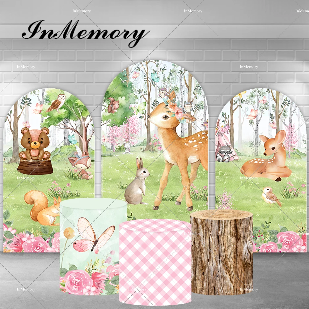 Woodland Bambi Theme Chiara Arch Backdrop Cover for Kids Baby Shower 1st Birthday Party Decoration Flowers Wood Plinth Covers