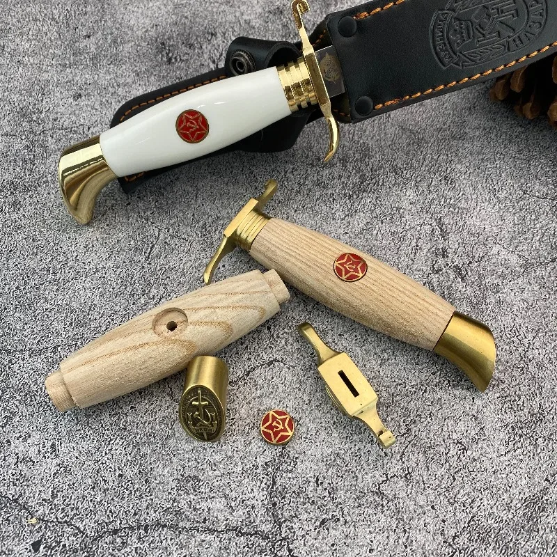 

Russian Federation Natural Solid Wood Handle With Brass Protection Kit, Durable DIY Craft Hardware Making Accessory DIY Knife