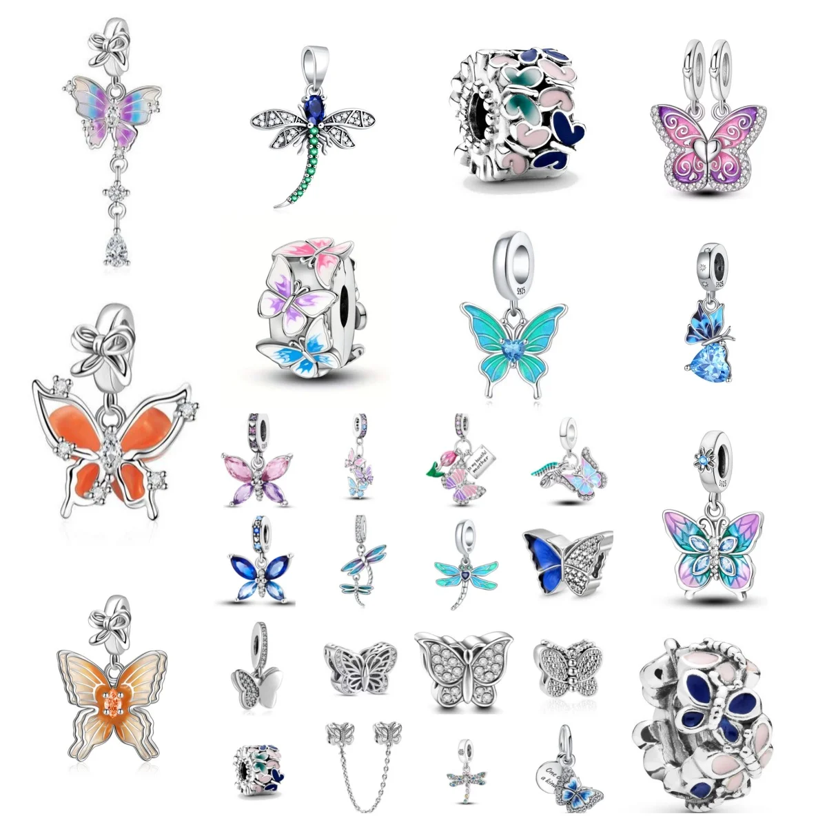 New 925 silver gemstone dreamy butterfly dragonfly pendant, Fit original European Charms bracelet necklace Jewerly accessories