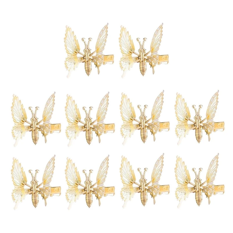 10Pcs 3D Movable for Butterfly Shaped Hair Clips Metal Hollow Metallic for Butte