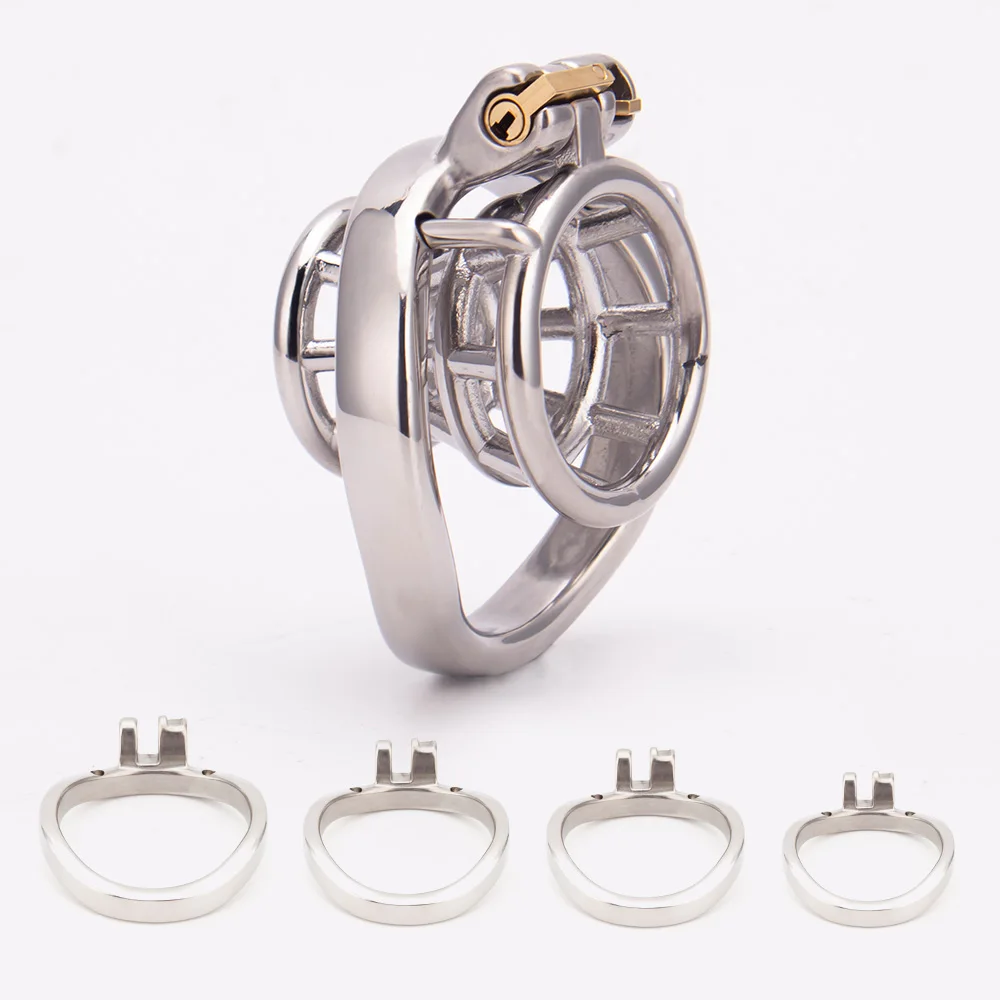 

New Inverted Negative Lock Chastity Cage Male Penis Cage Smooth Breathable Exposed Stainless Steel Cock Cage Sex Toys For Men