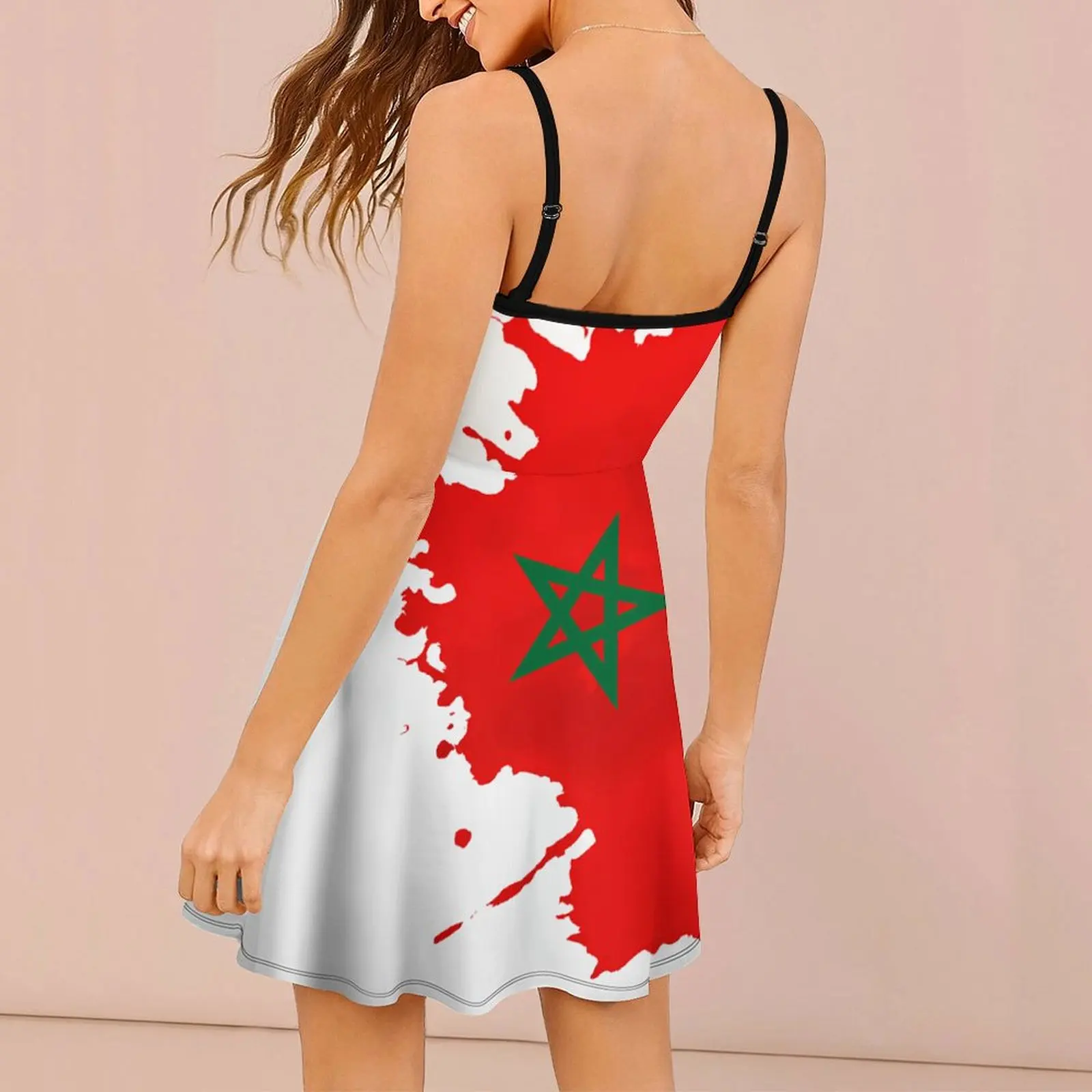 Morocco Flag Blood Style Moroccan T Shir Women's Sling Dress Humor Graphic Suspender Dress Creative Sexy  Woman's Dress  Vacatio