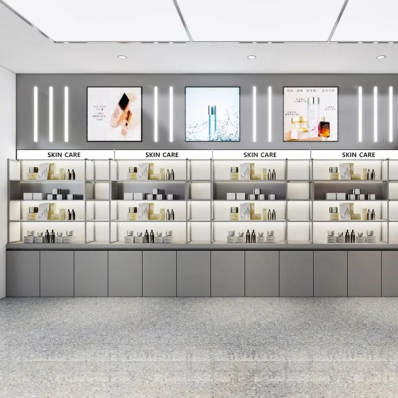 custom.Midisland Heavy Duty Metallic High-Grade LED Supermarket Shelves Easy Clean Beauty Cosmetics Duty-International Trad