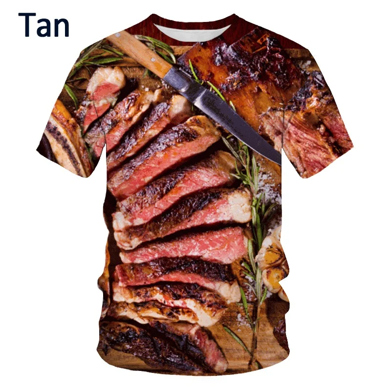 Food Steak Hamburger Graphic T Shirt For Men Clothing 3D Print Chips Fashion Streetwear Casual T-Shirt Woman Oversized Tops Tees