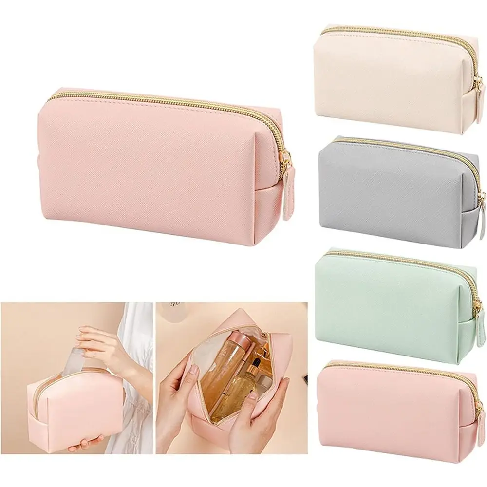 

Fashion PU Leather Makeup Bag Open Flat Waterproof Travel Toiletry Bag with Zipper Makeup Brush Storage Bag Women
