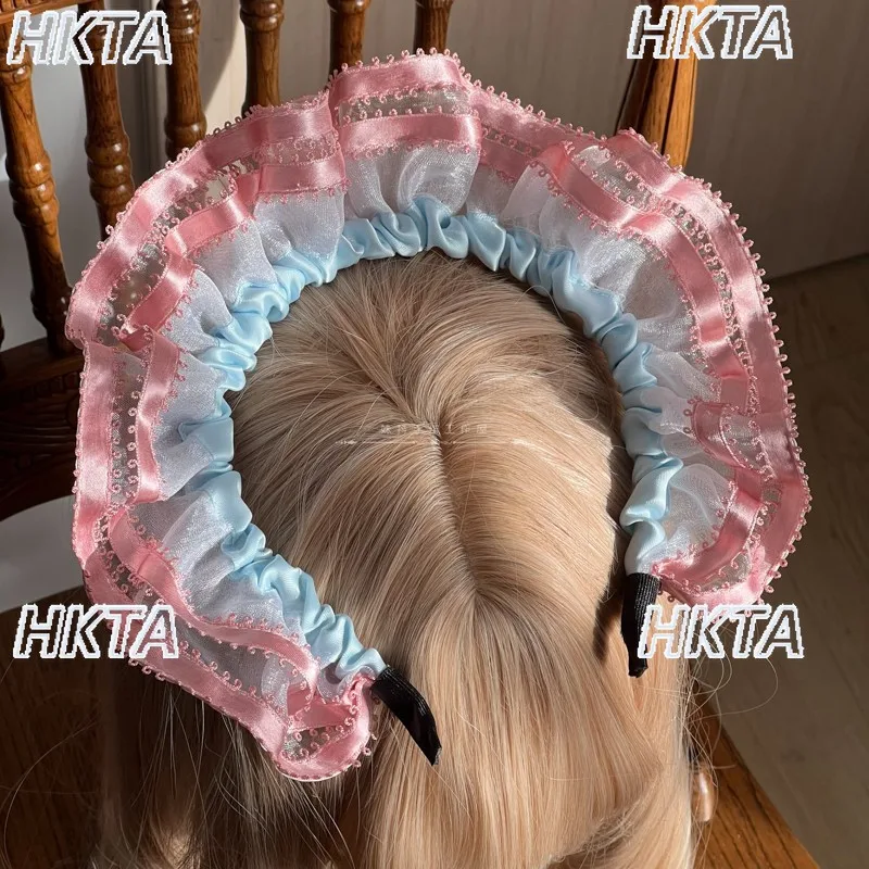 Handmade Lolita Girls Handmade Pink Blue KC Headband Gothic Performance Cosplay Little BNT Hat Halloween Christmas Accessories