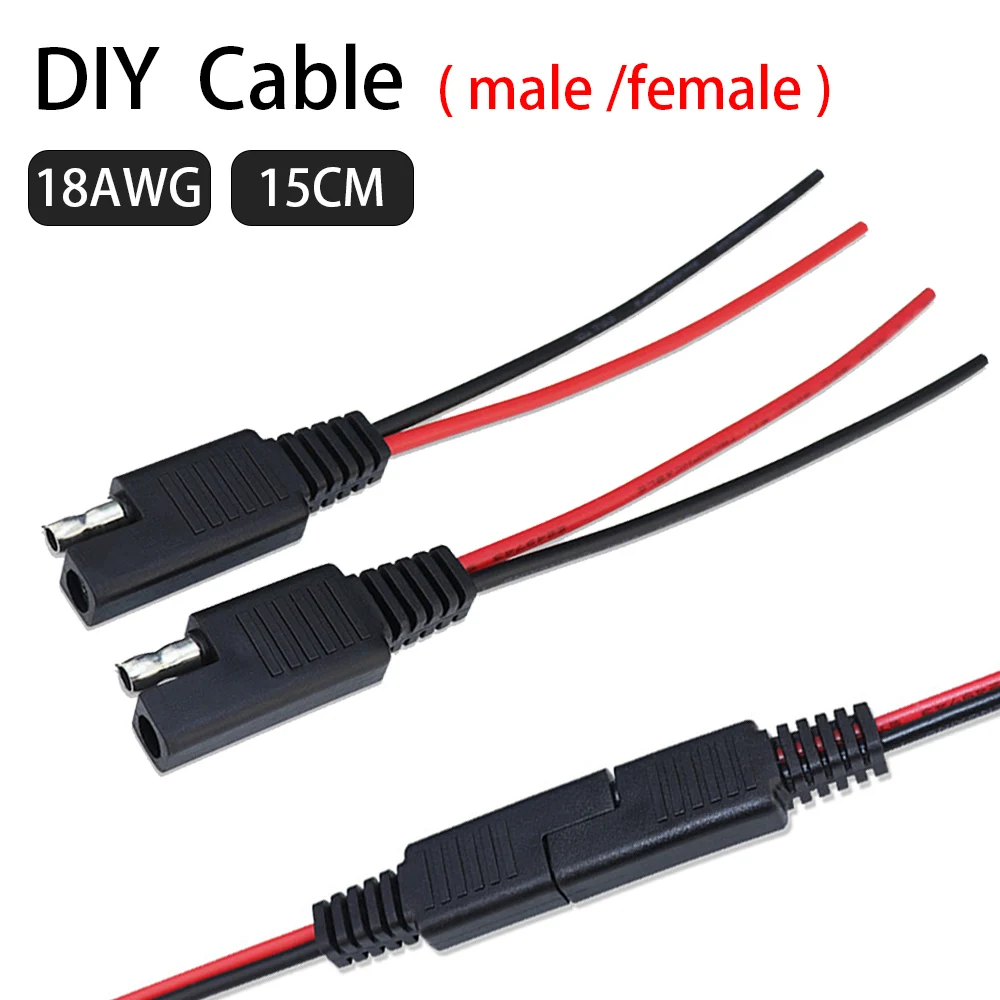 18AWG15cm SAE Male Female Power Vehicle Extension Cable Plug Wire Cable Connector Solar Photovoltaic Battery 2core Power Cord