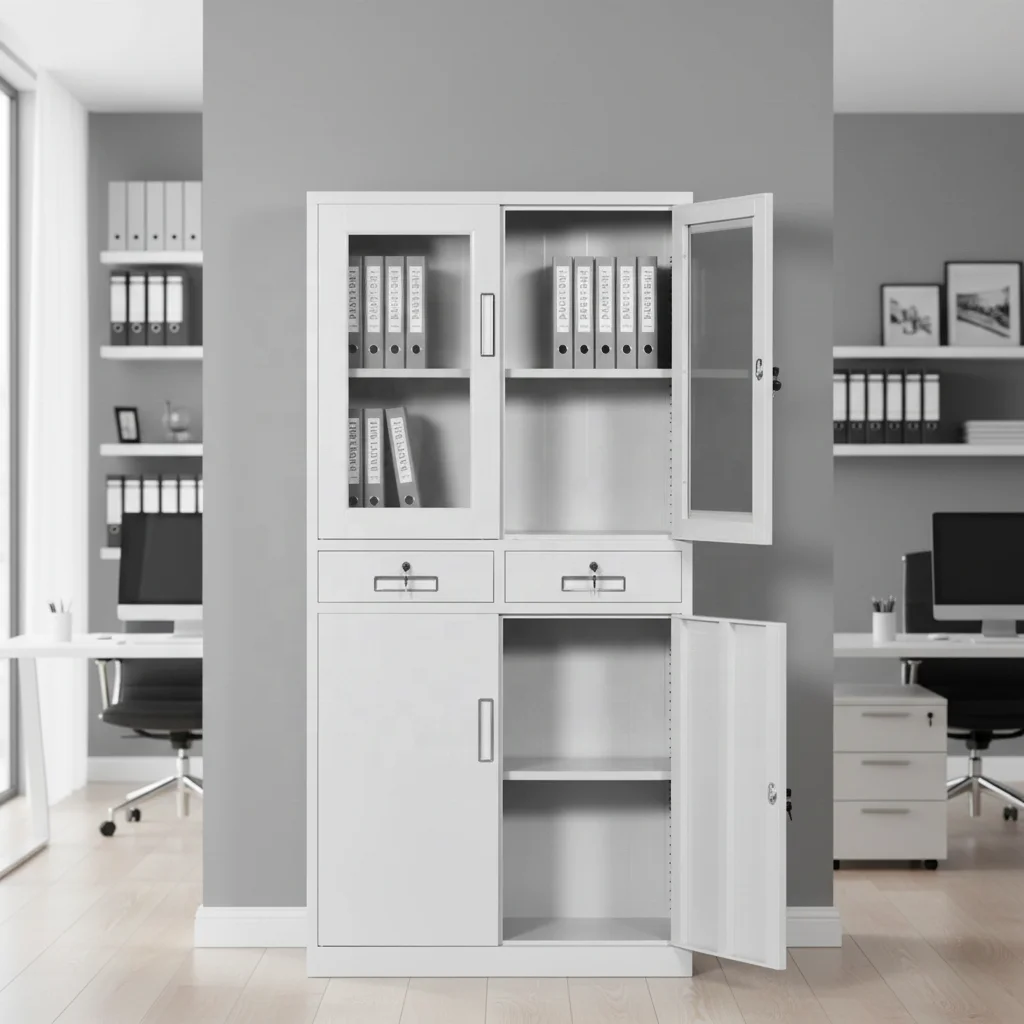 Heavy Duty Steel Storage Cabinet With 2 Lockable Drawers, Large Capacity Adjustable Shelves - For School Office Library Hospital