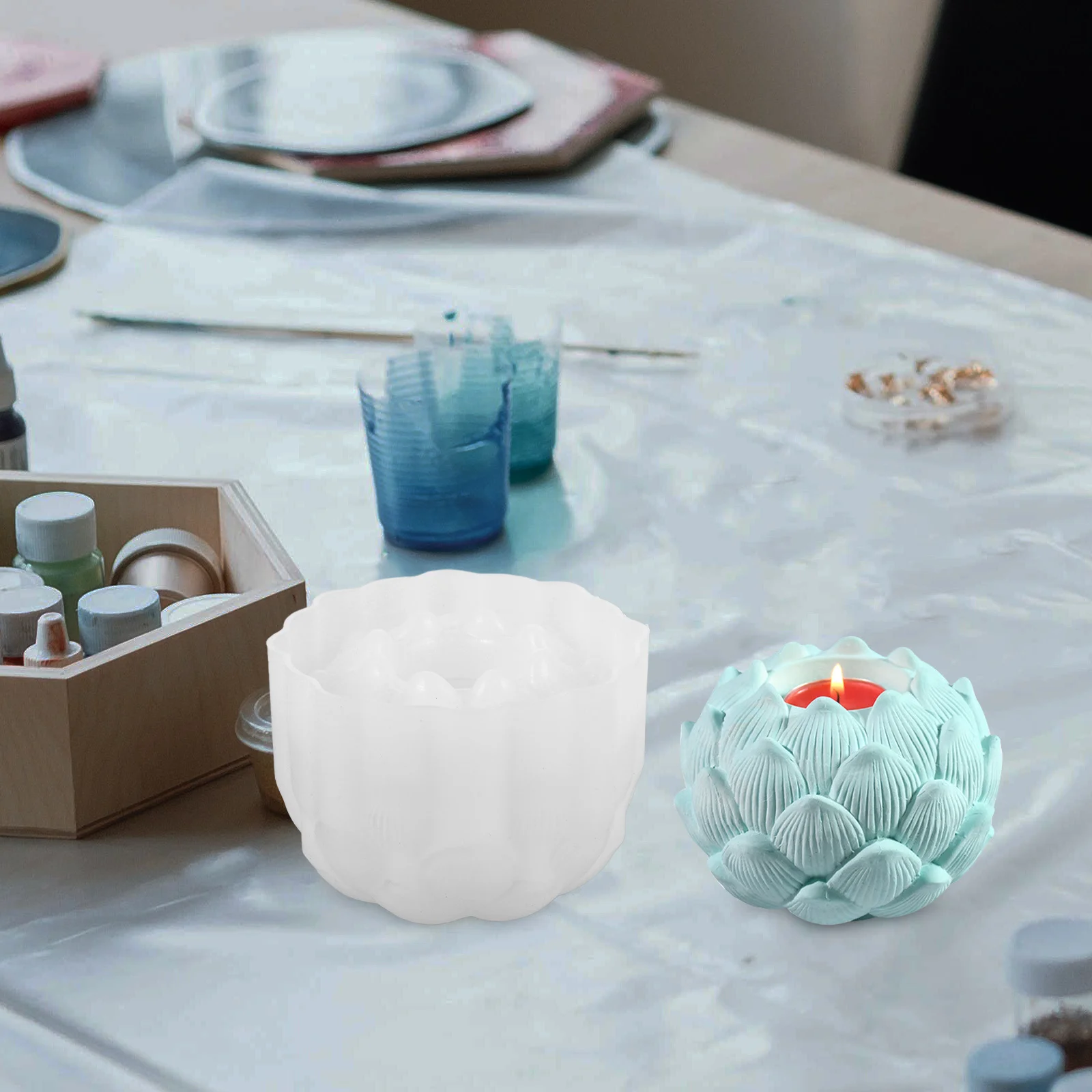 

Flower Holder Mold Non-Stick Silicone Resin Mold for DIY Candlelight Dinner Tealight Stand Molds Crafts