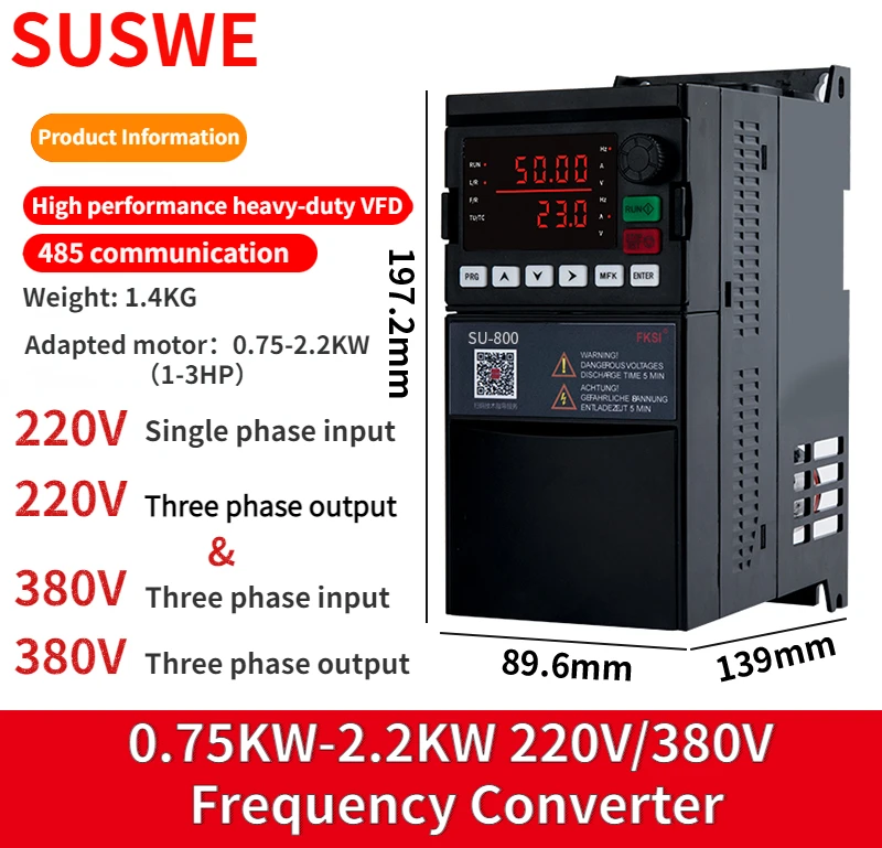 0.75-2.2KW High-performance AC Driver SU800 VFD INVERTER  220V 380V 3P Output Frequency Converter Variable Frequency Drive