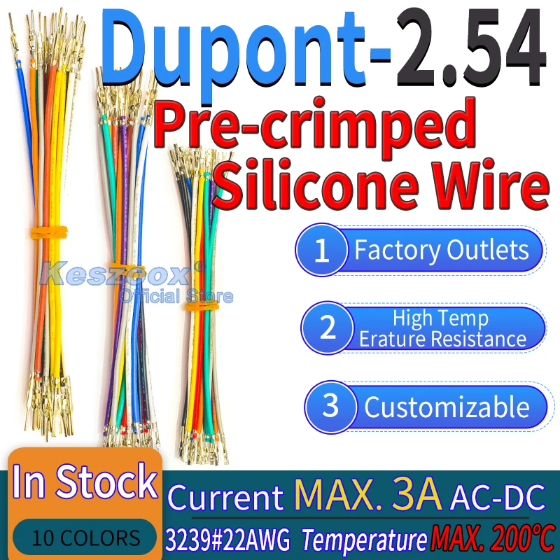 Dupont2.5 удлинитель, предварительно обжимный силиконовый кабель, провод 22AWG, медный провод, устойчивый к высоким температурам, кабельный обжимной соединитель