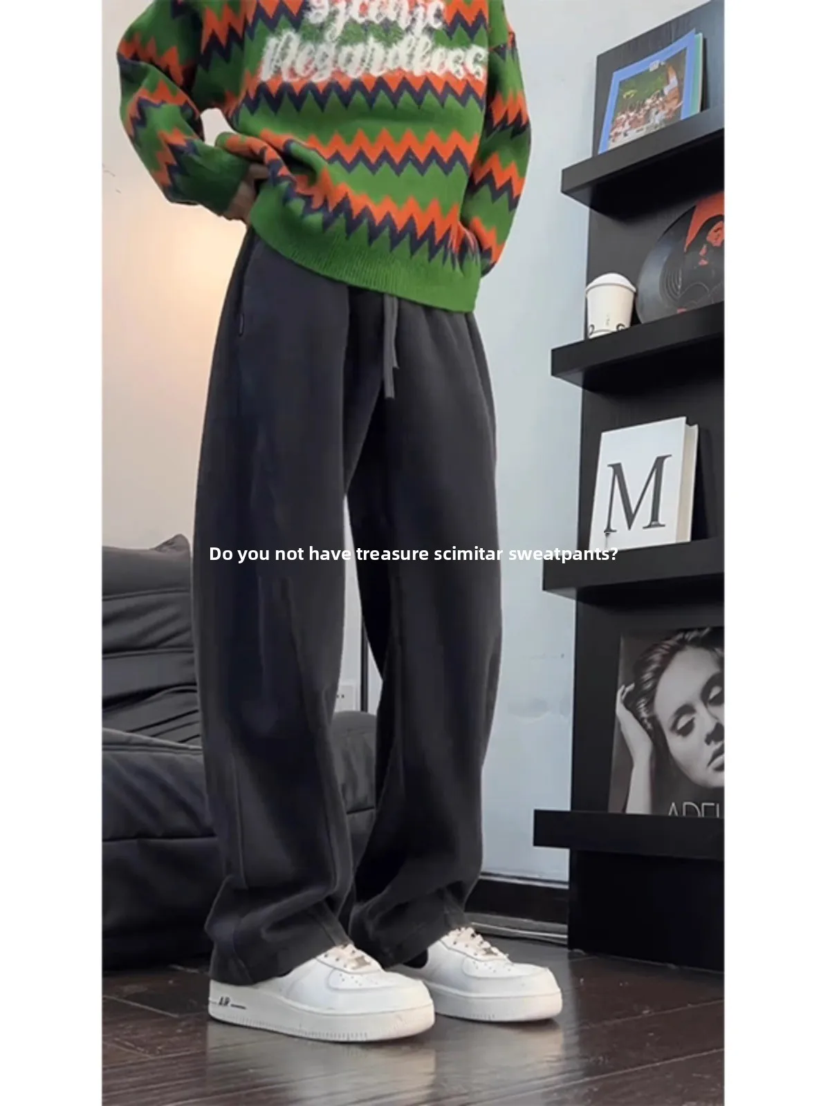 ay Fce Lined Wide Leg Men's Sweatpants Autumn Winter Drape Heavy American Sport Straight Casual Long Trousers