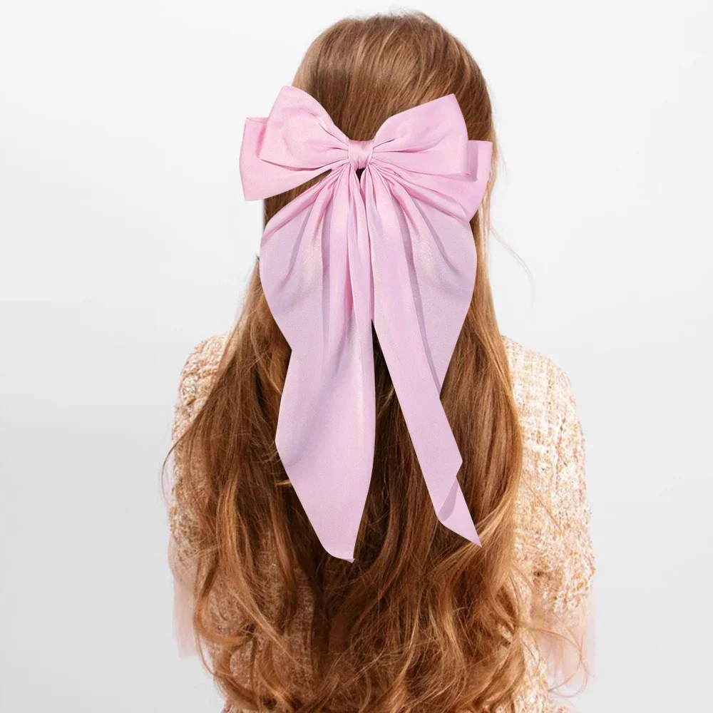 3Pcs Elegant Ribbon Bow Hair Clip Fashion  Simple Solid Color Satin Ponytail Bowknot Hairpins Barrettes Women Hair Accessories