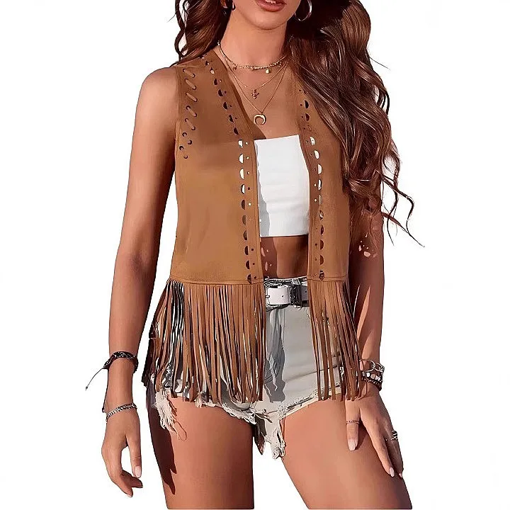 Summer Fringe Vest Cardigan Open Front Casual Knit Vest Tops Sleeveless Cardigans Spring Summer