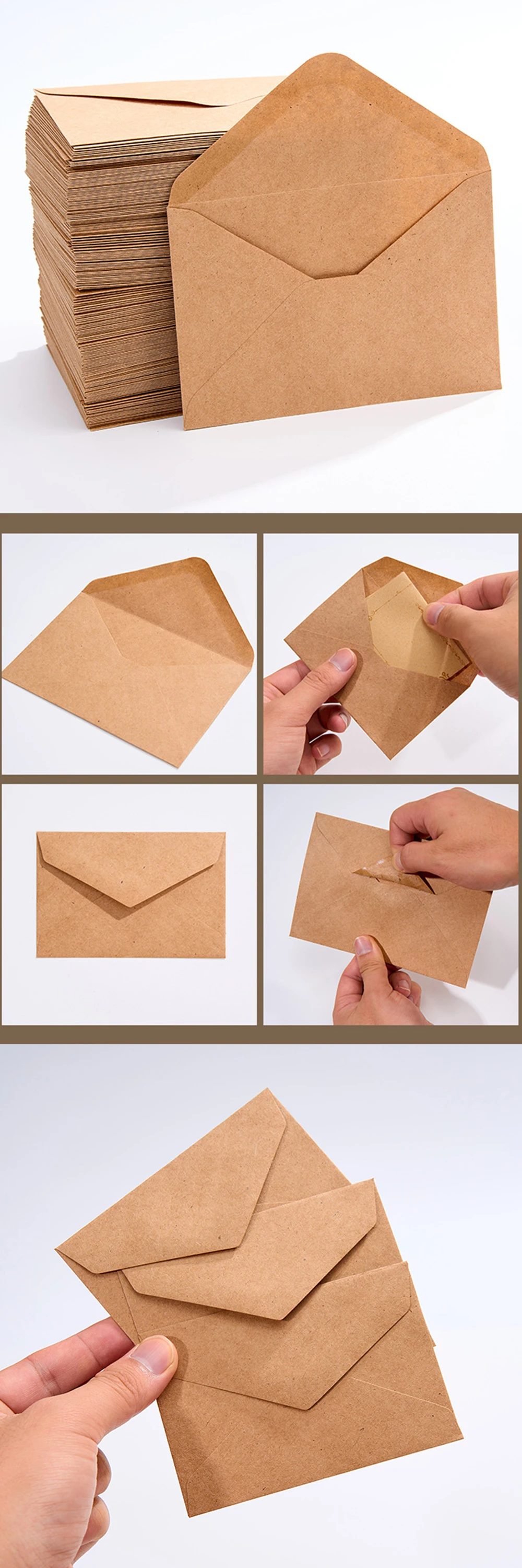 25/50/100 Stück Kraftpapier-Umschläge, 10,5 x 7 cm, Retro-Stil, Umschlag, Paket-Requisiten, perfekt für DIY-Grußkarten, Einladungen, ZYF – Detail 3