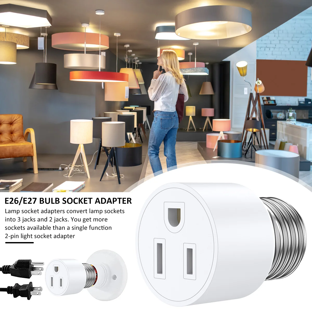 2PCS Universal Travel Adapter Light Socket 1250W Heat Resistant E26/E27 Multifunctional Flame Retardant Converter Socket Plug