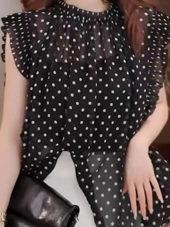 Adelgazante Polka Dot Wood ain Svel irt Mujer Verano Faionable Diseño versátil Top Coreano Sle Loose Fit