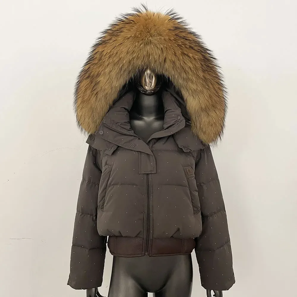 Hooded Natural Raccoon Fur Elegant Real Fox Fur Jacket Duck Down Jacket Lady Warm Female Puffer Jacket Women New Winter Coat
