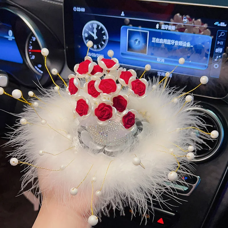 Śliczne diamentowe kwiaty róży Ozdoby na konsolę środkową samochodu Odświeżacz powietrza Auto Deska rozdzielcza Dekoracja wnętrz Kryształowe naklejki na perfumy