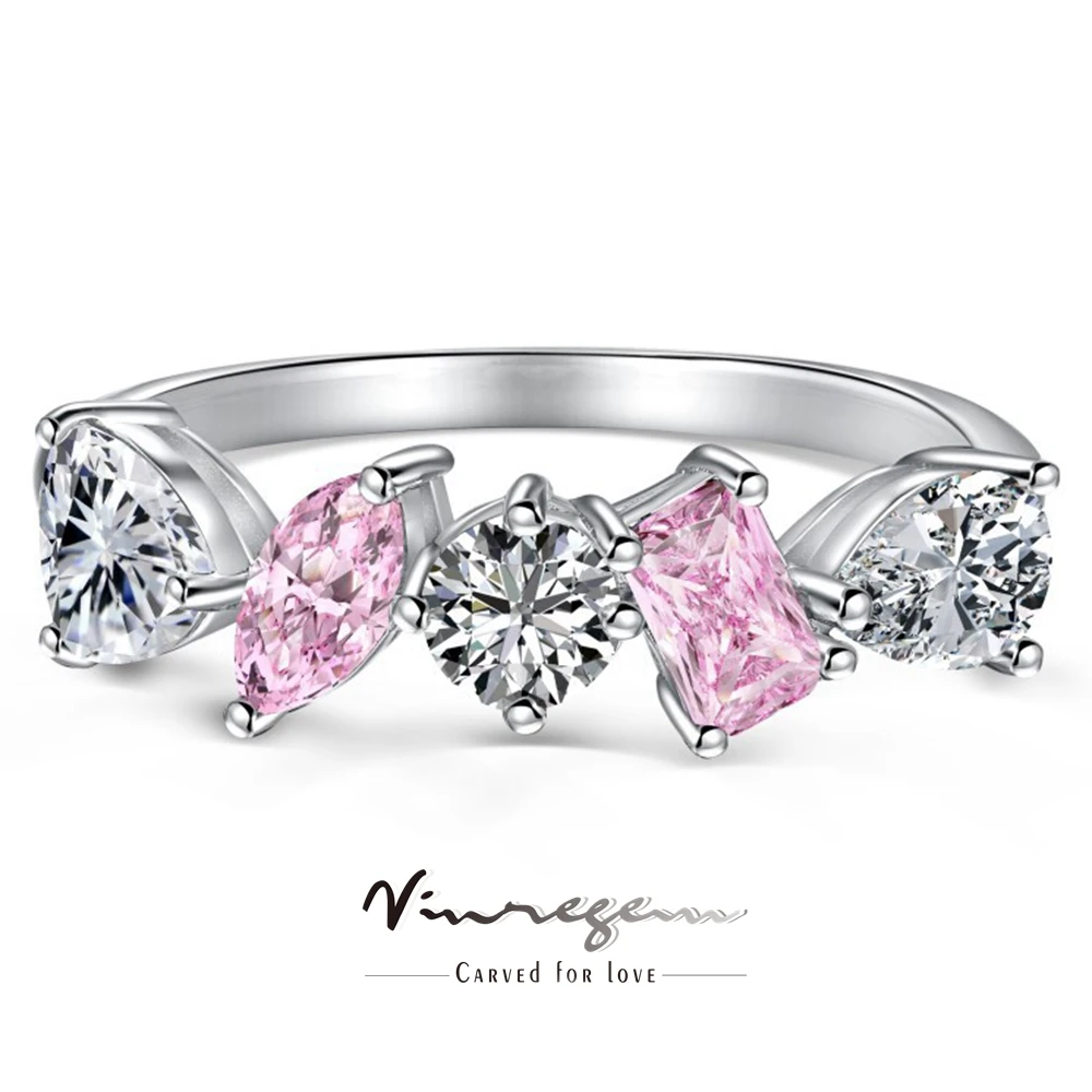 Vinregem Lab tidak teratur dibuat batu permata safir mode 925 perak murni cincin untuk wanita cincin pernikahan perhiasan bagus grosir